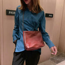 Leather Messenger Bag Women Rivet Chain Shoulder Crossbody Bag (Dark Brown) A