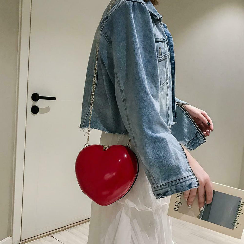 Girls Heart Women Shoulder Chain Messenger Bags Crossbody Handbags (Red)