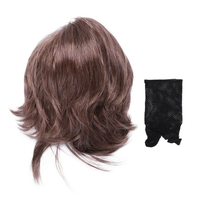 Natural Curly Wigs For Women Synthetic Short Wig With Bangs Brown E4N5