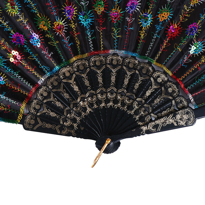 Rainbow color Christmas Dance Fan Peacock Pattern Folding Embroidered Gift fa lj