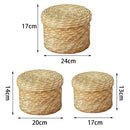 3 Pcs/Set Handmade Straw Woven Storage Basket With Lid Snack Organizer Stor I8V4