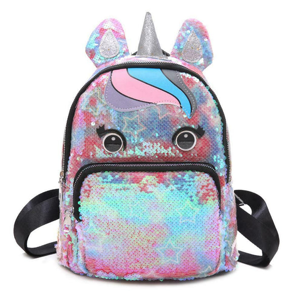 Sequin Backpack Lovely Horn Shoulder School Bag Women Travel Knapsack (2) A#S