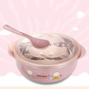 Children Handle Soup Bowl Container Dish Stainless Steel Nonslip With Spoon FGU
