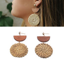 Fashion Women Handmade Wooden Straw Weave Drop Dangle Earrings JewelryATAUBD3C