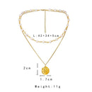 Women Coin Pendant Necklack Titanium Steel 2 Layers Clavicle Chain Jewelry