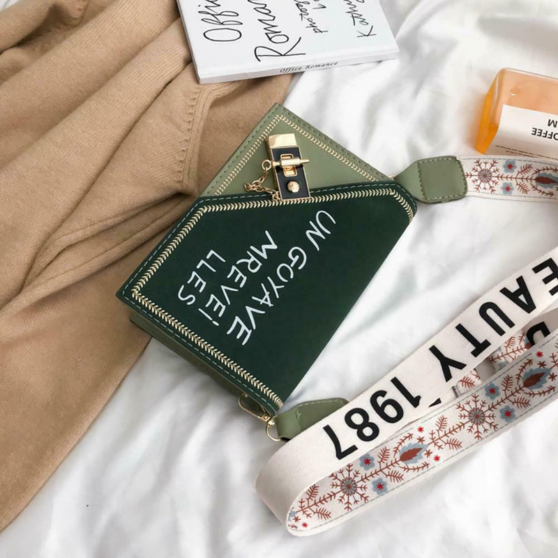Fashion Women Shoulder Bag Letters PU Leather Flap Messenger Bags (Green)