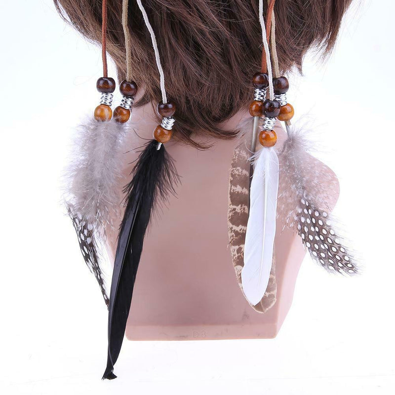 Women Peacock Feather Hair Accessories Headdress Bohemian Knitted Head Band A