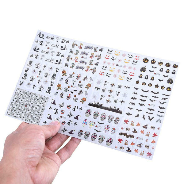 12 sheets Manicure Halloween Water Transfer Nail Art Decoration Stickers