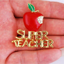 Red Super Teacher Xmas Gift Unisex With Crystal Brooch Pin Show Your Love  Kw