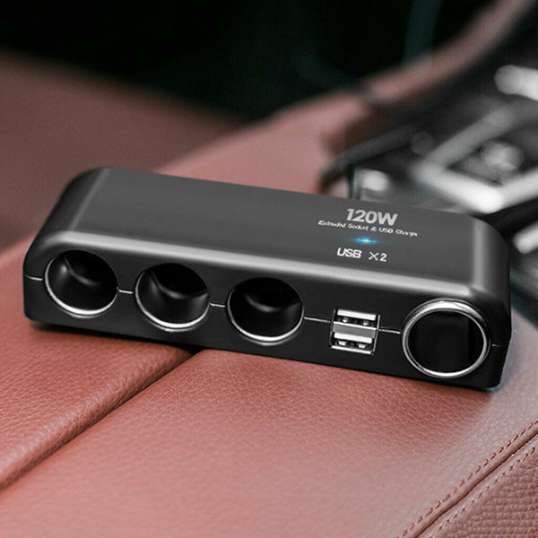 Dual USB Port Car Charger 4 Way Cigarette Lighter Socket Splitter Power Adapter