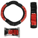 Universal 15" 38cm Leather Black Red Auto Car Steering Wheel Cover Non-slip Fw