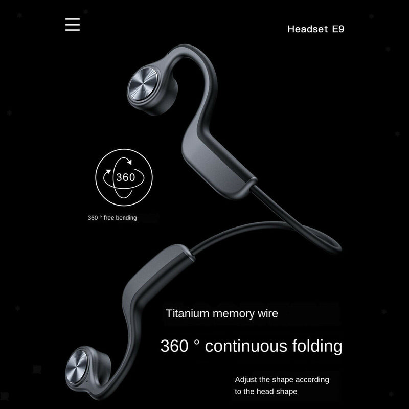 E9 Open Ear Bone Conduction Headphones IP55 Lightweight for Running Office