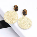 Retro Woven Circle Dangle Ear Stud Women Rattan Geometric Earrings Jewelry