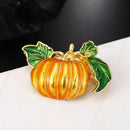 Halloween Pumpkin Brooch New Alloy Green Leaves Orange Enamel Pumpkin Women A7X9