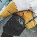 Women Sheepskin Rivet Cute Round Mini Shoulder Bag Crossbody Bag Black