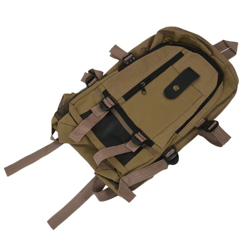 male Retro Leisure tourism canvas backpack Khaki I5V5