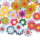 100x Assorted Flower Shape 2-holes Flatback Wooden Buttons for Sewing Craft