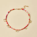 Charm Colorful Beads Choker Necklace Women Butterfly Sweet Clavicle Chain A