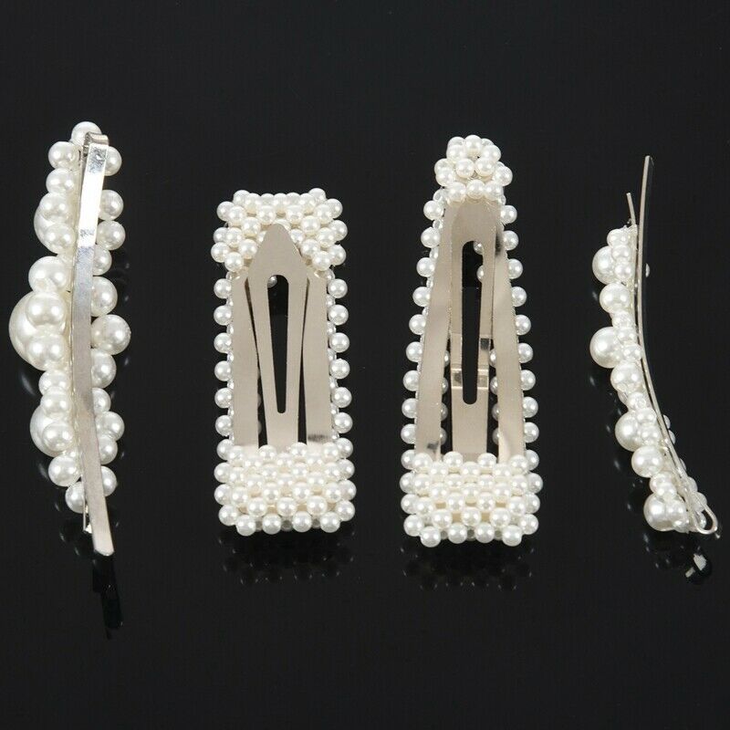 Pearls Hair Clips For Women Girls 4Pcs Large Bows/Clips/Ties For Birthday V T5Q4