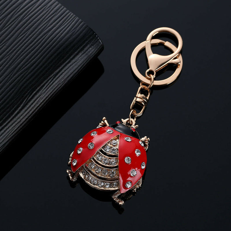 Cute Ladybug Pendant Key Chain Rhinestone Hangings Ring Bag Phone Decor Deluxe