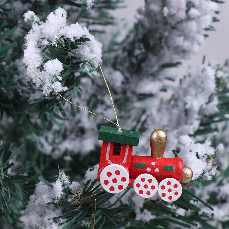 6PCS/Set Christmas Tree Decorations Wood Painted Train Heads BX