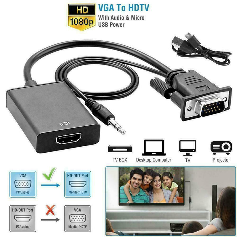 VGA Male To HDMI Female 1080P Audio TV AV HDTV Video Cable Converter Adapte A5P8