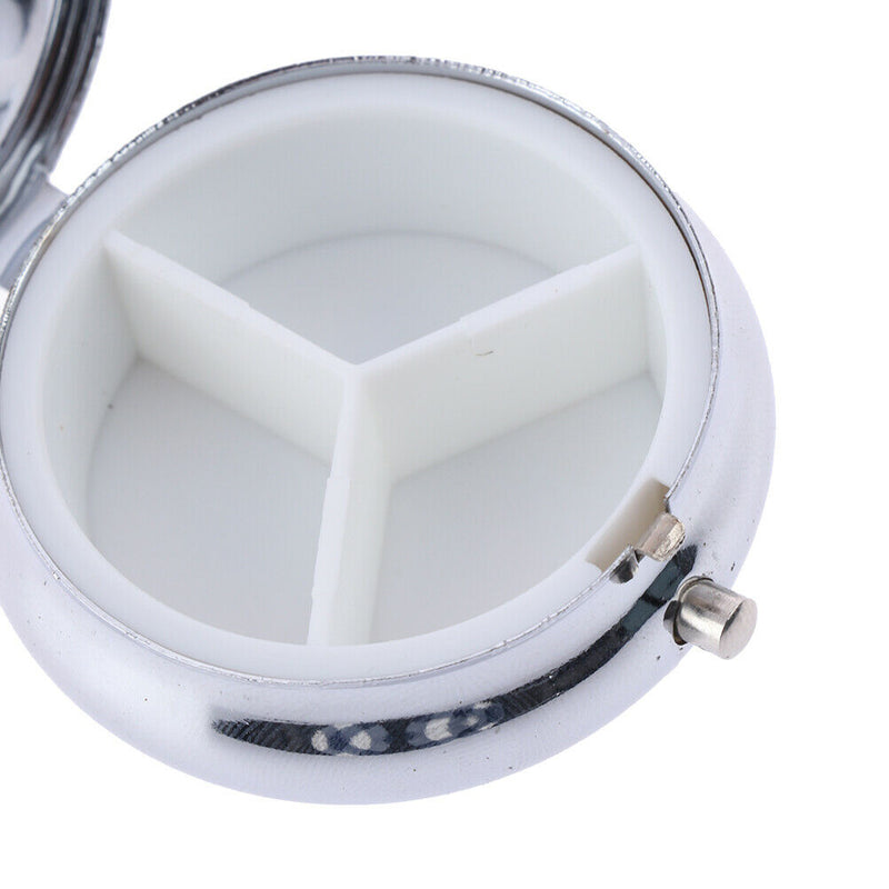 Portable Pocket Pill Case 3 Compartments Medicine Box Round Folding Organizer Kw