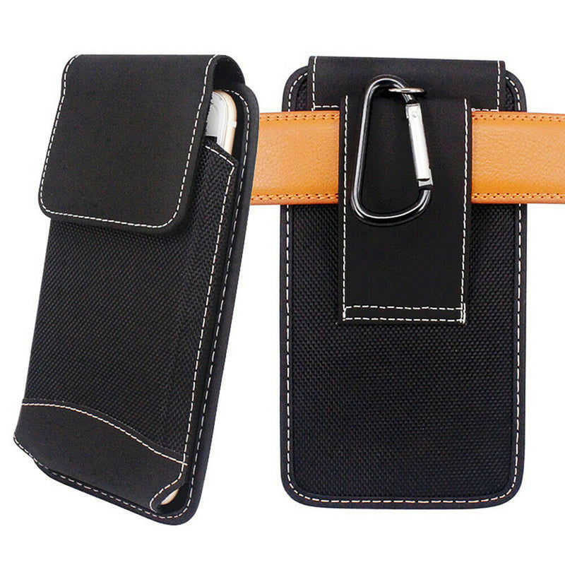 For 5.5 Inch Phone Belt Bag Black Flip Holder Pouch Universal w/ Carabiner Hook
