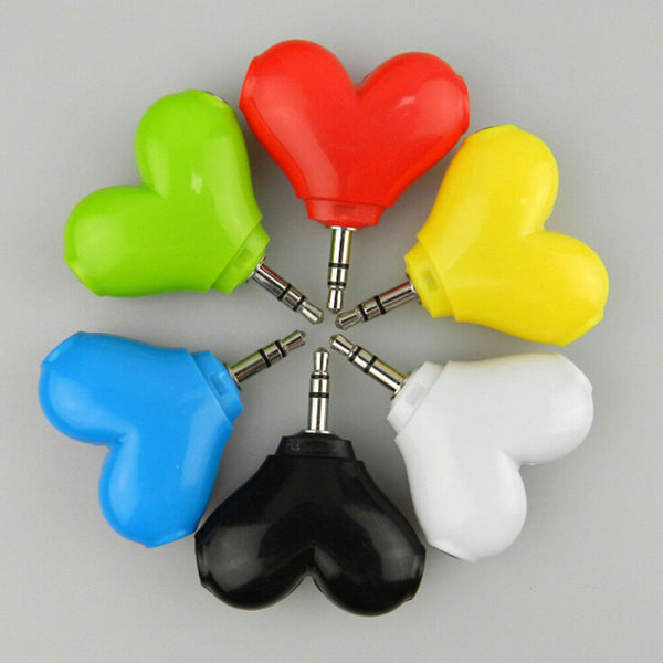 1Pc mini cute heart-shaped 3.5mm double jack adapter to earphone connector A JR