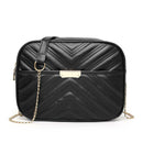 Women Simple Leather Crossbody Bag Chain Shoulder Messenger Handbag (Black) A