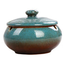 Retro Style Ashtray Ceramics Ashtray with Lid for Indoor Outdoor Use Blue
