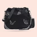 Luminous Butterfly Messenger Bag Women Drawstring Shoulder Handbag (Black)