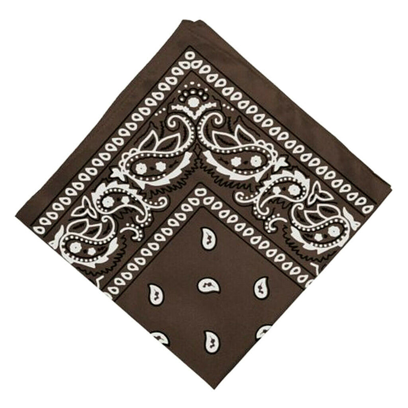 Unisex Cotton Double Sided Print Cowboy Bandana Head Wrap Neck Scarf Coffee