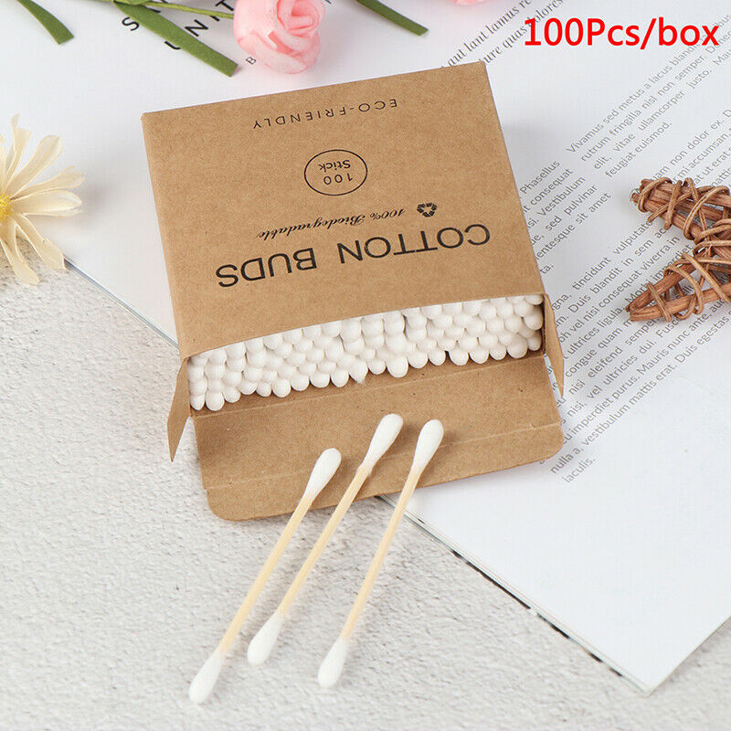 100x Double Head Bamboo Cotton Swab Makeup Buds Wood Sticks Nose Ears Cleanin Hn