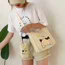 2pcs/set Women Canvas Cat Print Shoulder Crossbody Handbags Pen Bag (Beige)