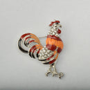 Retro Chinese Zodiac Cock Rooster Brooch Pins Crystal Animal Women Jewelry
