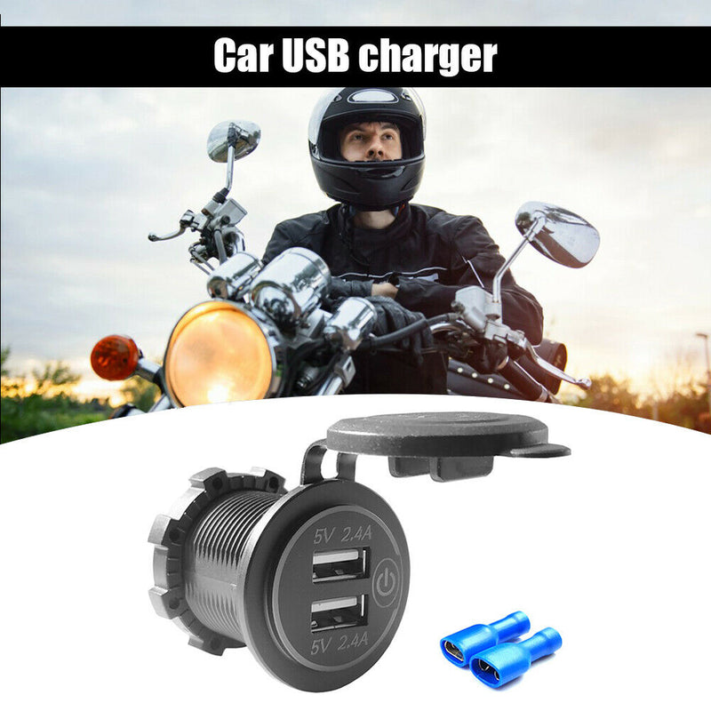 Motorcycle 4.8A Dual USB Charger Socket Outlet with Touch Switch + 2 Terminals