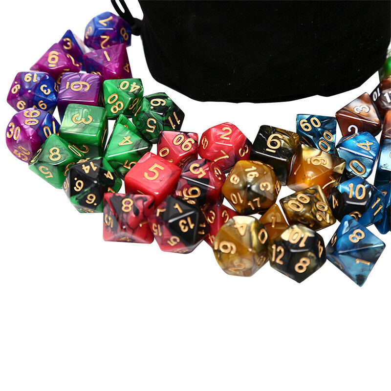 49pcs Acrylic Polyhedral Dice Double Colors Dice With Pouch For Games Fun  Z