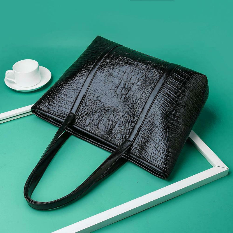 Retro Crocodile Leather Women Handbag Large Capacity Shoulder Shopping Bag
