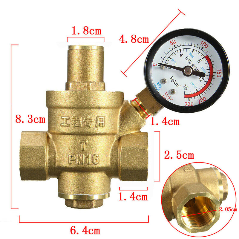 1Pcs Adjustable Brass Water Pressure Reducing Valve Regulator Reducer 1/2''