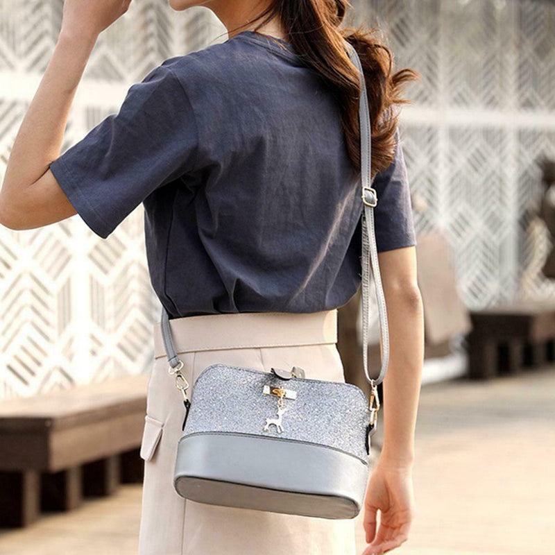 Shell Shoulder Handbag Women Shining Sequins PU Leather Messenger Bag/Grey
