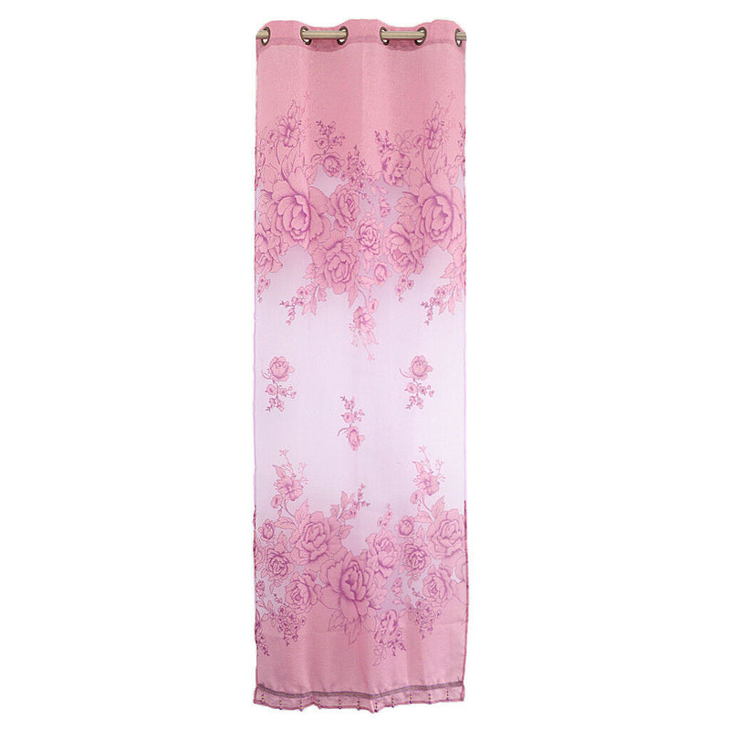 250*100cm Peony Voile Beads Living Room Window Tulle Sheer Curtain Purple