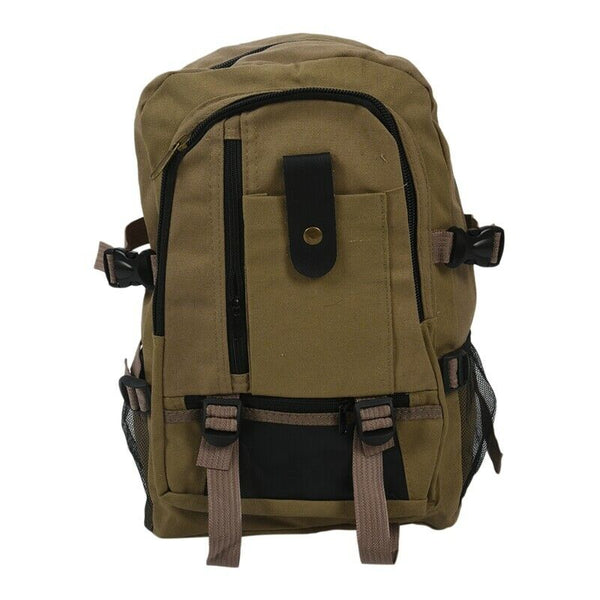 male Retro Leisure tourism canvas backpack Khaki P4Y6
