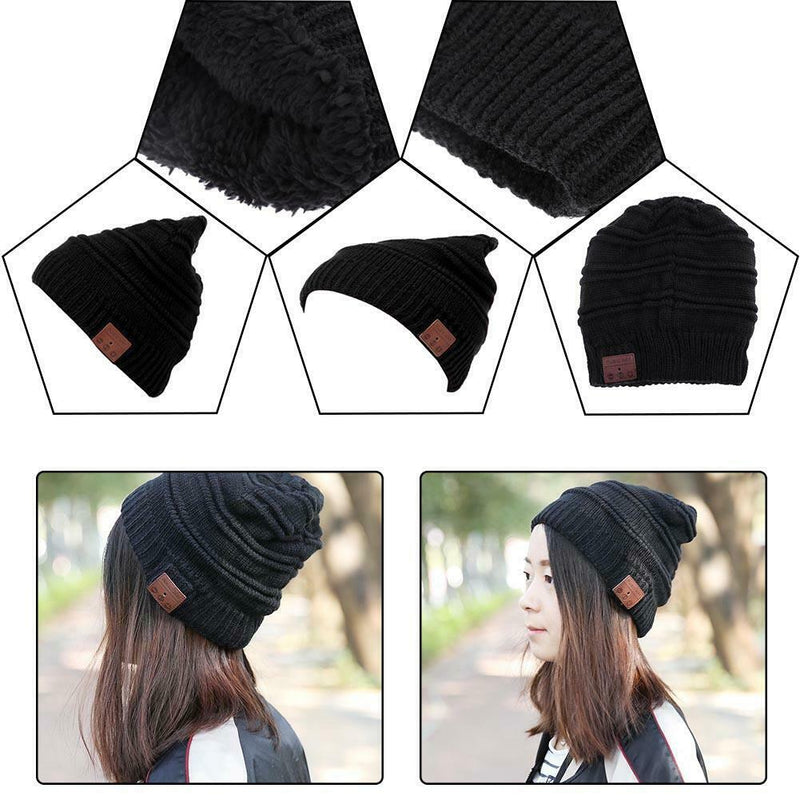Unisex Winter Dual Fabric Wireless Bluetooth4.0 Music Horizontal Grain Hat A