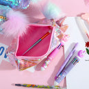 Sequins Cartoon Cosmetic Handbags Student Stationery Pencil Pouch (Pink) A