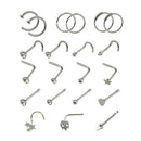 21Pcs/Set Crystal Nose Hoop Ring Bone Bar Pin Cartilage Piercing Studs Jewelry U
