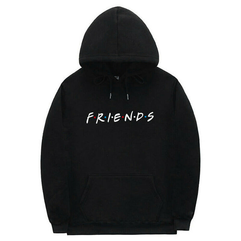 Friends Print Hoodie Unisex Long Sleeve Loose Casual Sweatshirt (Black 2XL) A