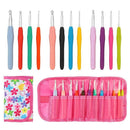 Crochet Hooks Set 12pcs - Ergonomic Soft Rubber Grip Handle and Aluminum Kn