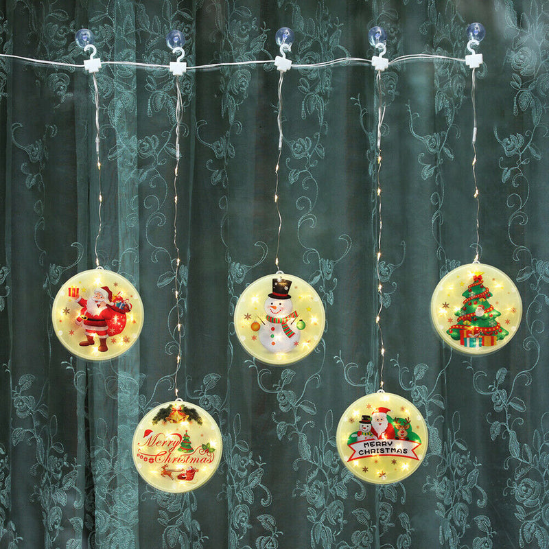 LED Star Christmas Light Hanging Round Santa Claus Fairy Lamp with Suction