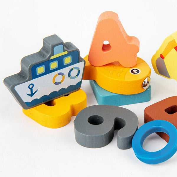 Montessori Wood Blocks Puzzle Math Sorting Stacking Number Counting Board